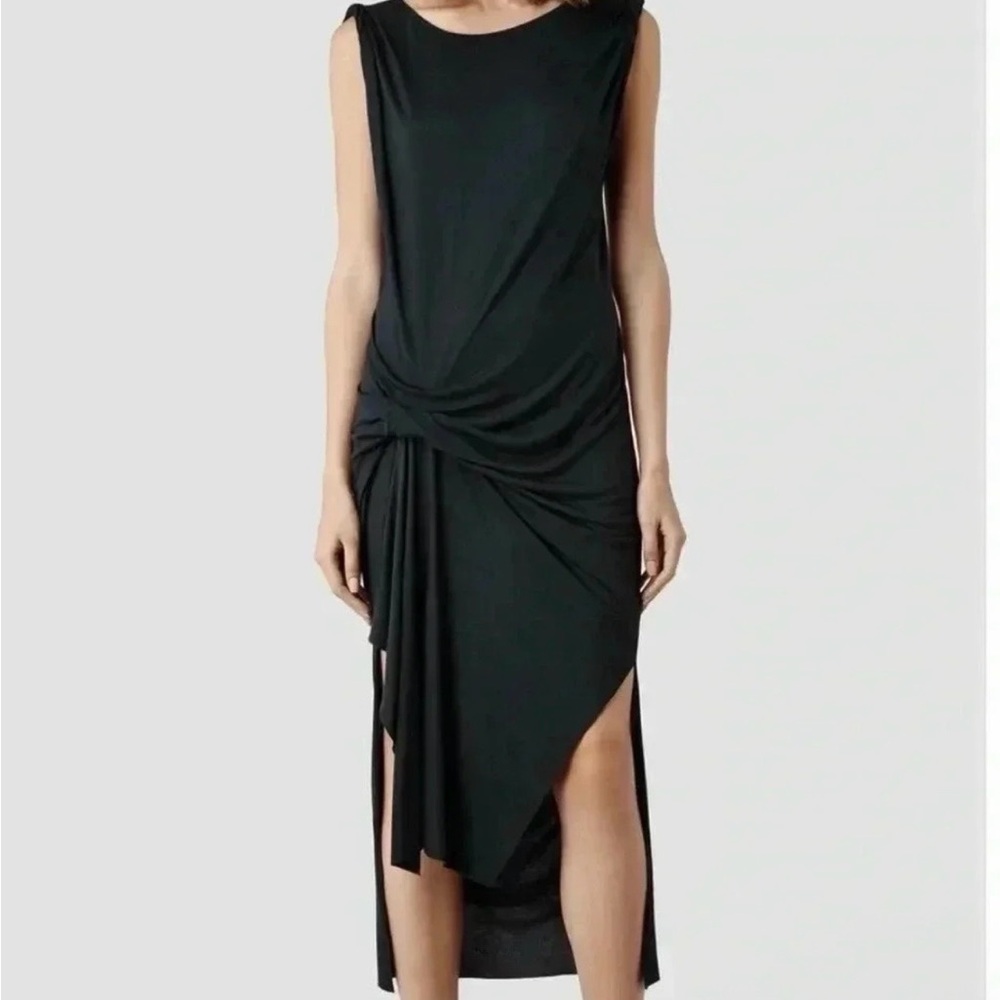 All Saints Riviera Sleeveless Asymmetrical Jersey Black Dress S